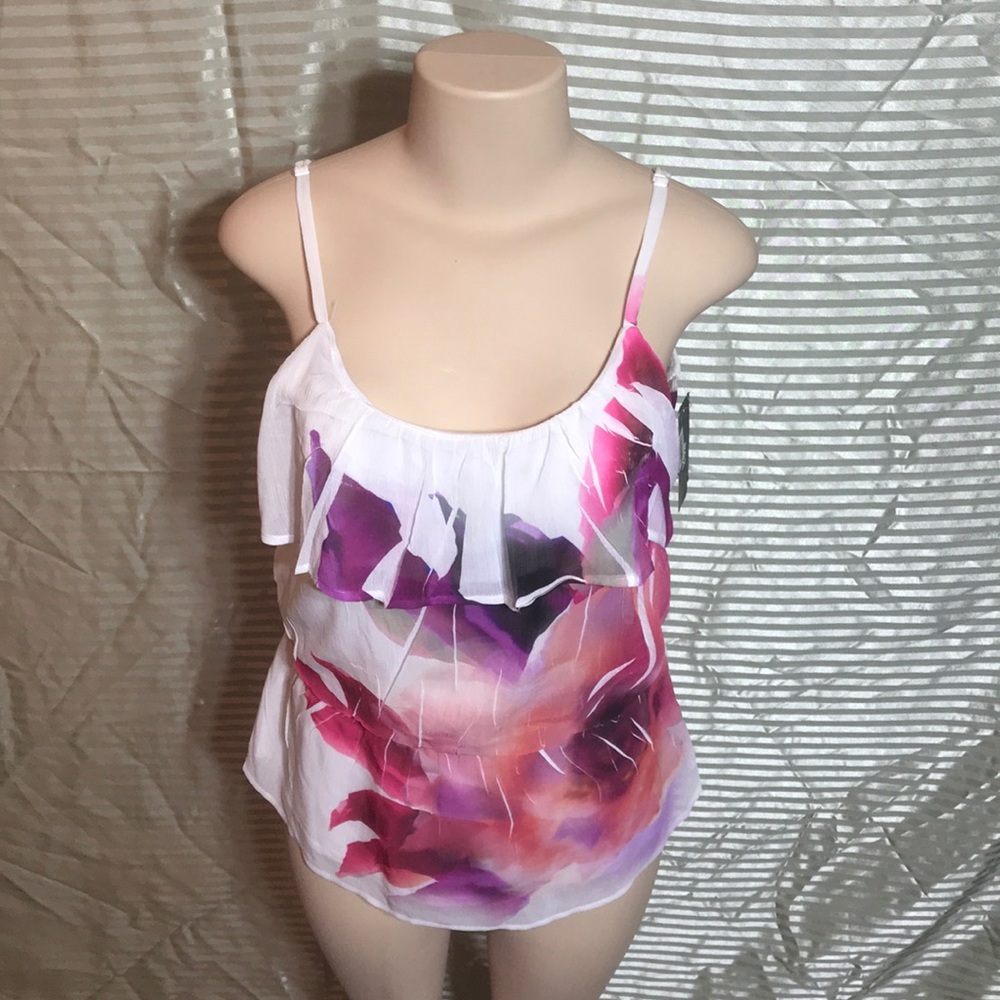 🌸BCX Layered Watercolor Cascading Chiffon Tank🌺